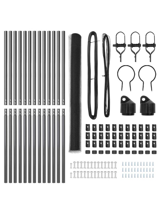 Žogs ar stabiem. pelēka 1.6 x 25 m pvc pārklāts tērauds