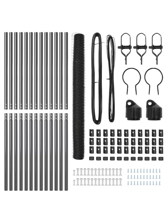 Žogs ar stabiem. pelēka 1.6 x 25 m pvc pārklāts tērauds