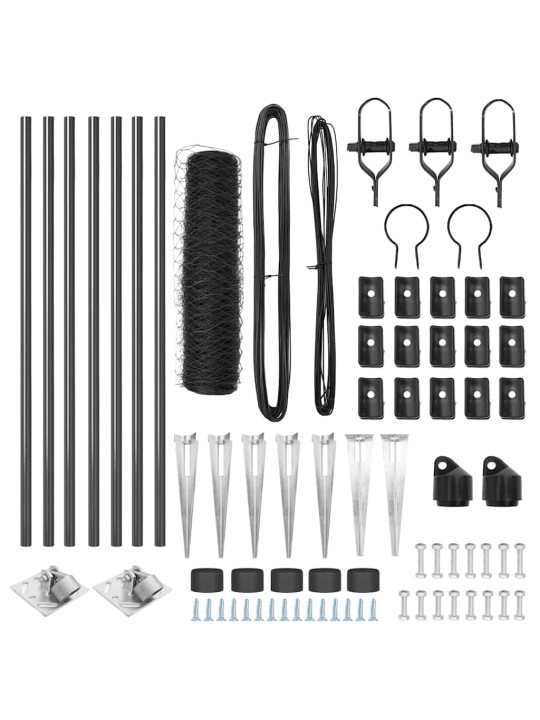 Žogs ar stabiem. pelēka 0.5 x 10 m pvc pārklāts tērauds