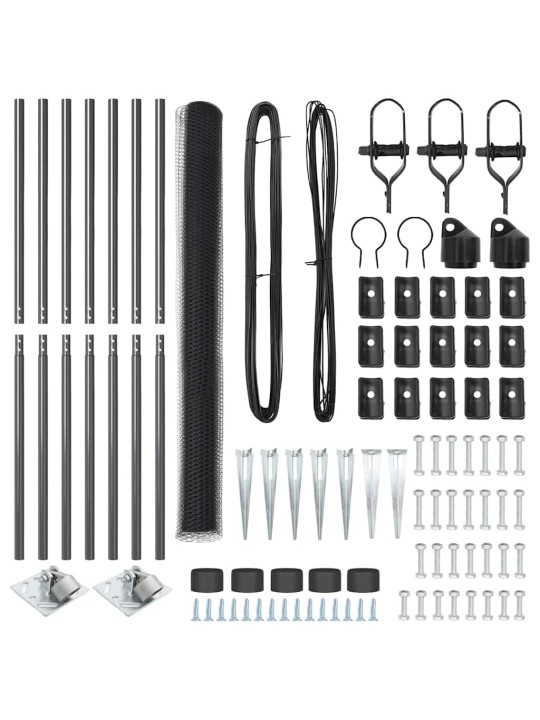 Žogs ar stabiem. pelēka 1.6 x 10 m pvc pārklāts tērauds