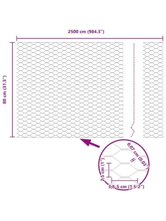 Žogs ar stabiem. pelēka 0.8 x 25 m pvc pārklāts tērauds