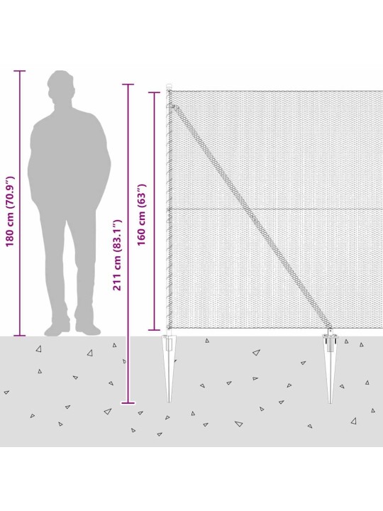 Žogs ar stabiem. pelēka 1.6 x 25 m pvc pārklāts tērauds
