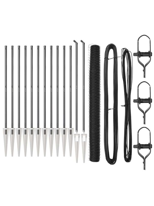 Žogs ar stabiem. pelēka 1.6 x 25 m pvc pārklāts tērauds