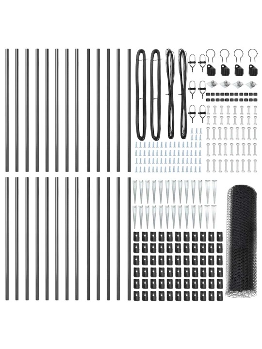Žogs ar stabiem. pelēka 0.4 x 50 m pvc pārklāts tērauds