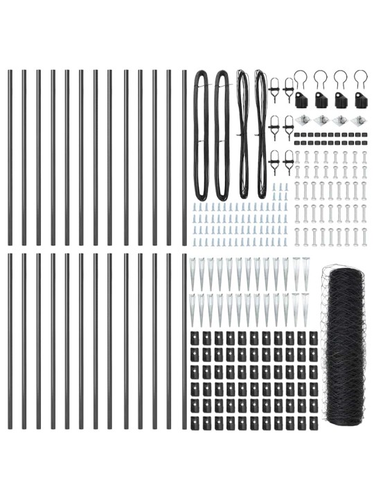 Žogs ar stabiem. pelēka 0.5 x 50 m pvc pārklāts tērauds