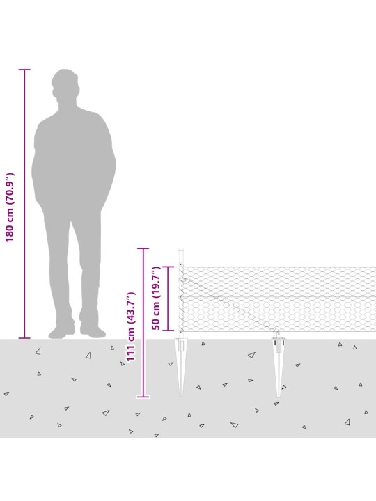 Žogs ar stabiem. pelēka 0.5 x 50 m pvc pārklāts tērauds
