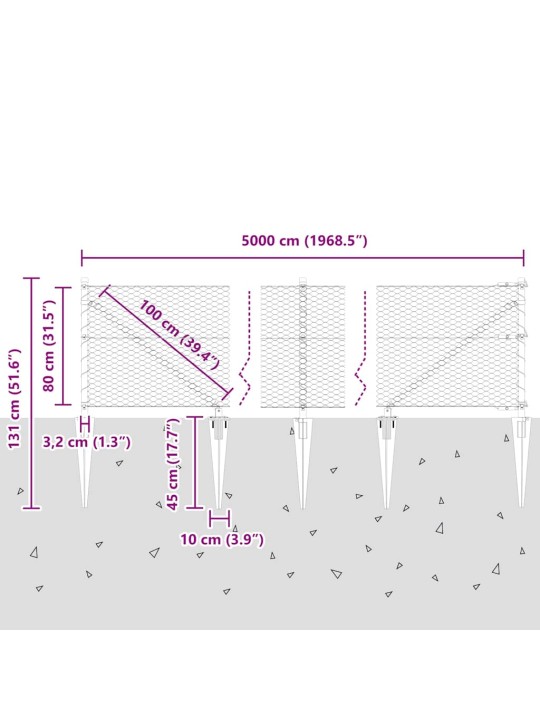 Žogs ar stabiem. pelēka 0.8 x 50 m pvc pārklāts tērauds