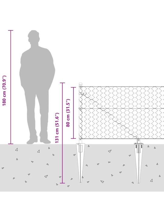 Žogs ar stabiem. pelēka 0.8 x 50 m pvc pārklāts tērauds