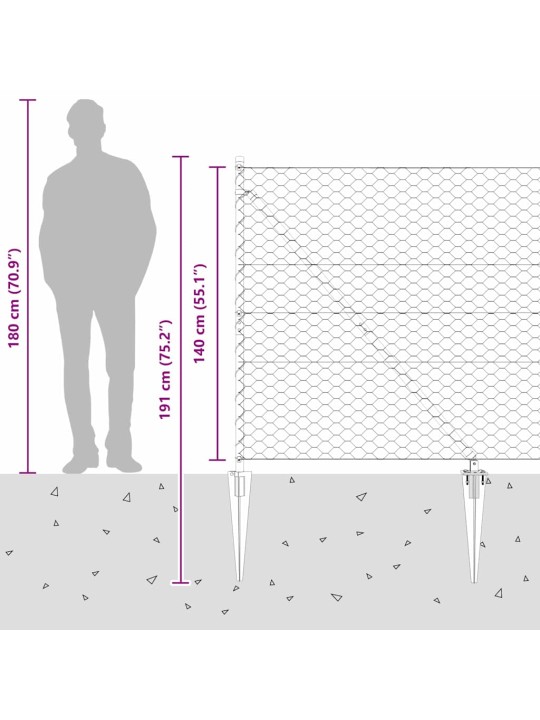 Žogs ar stabiem. pelēka 1.4 x 50 m pvc pārklāts tērauds