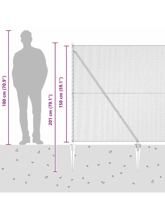 Žogs ar stabiem. pelēka 1.5 x 50 m pvc pārklāts tērauds