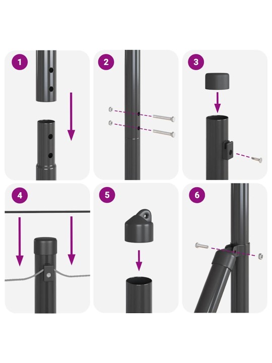 Žogs ar stabiem. pelēka 1.6 x 50 m pvc pārklāts tērauds