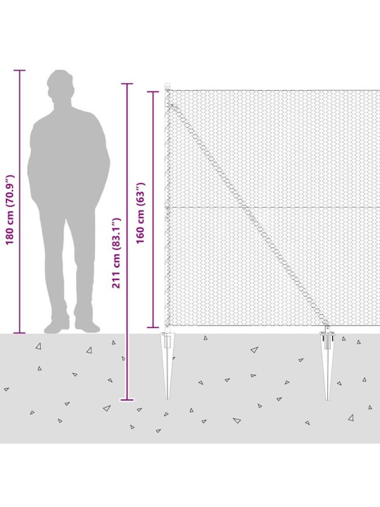 Žogs ar stabiem. pelēka 1.6 x 50 m pvc pārklāts tērauds