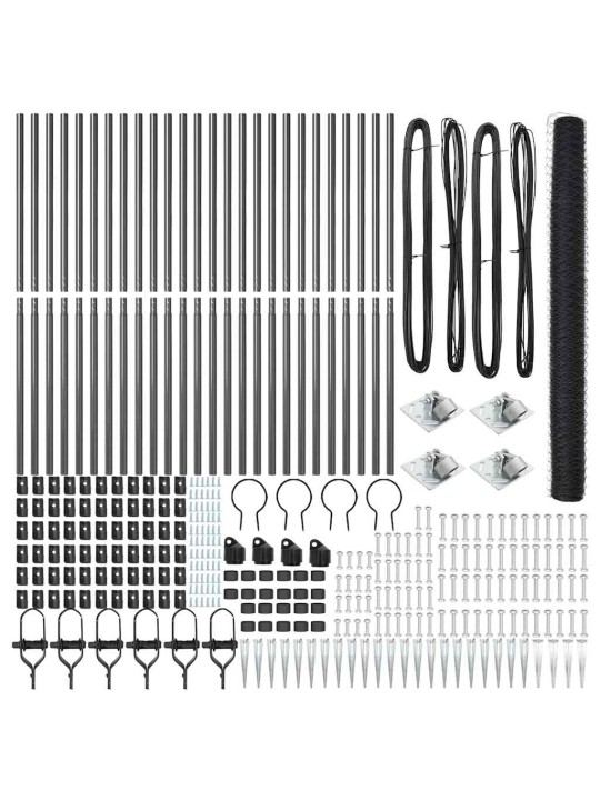 Žogs ar stabiem. pelēka 1.6 x 50 m pvc pārklāts tērauds