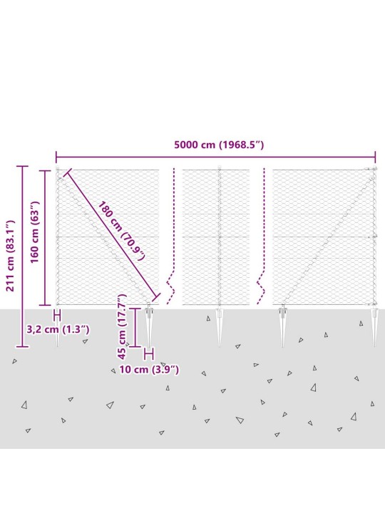 Žogs ar stabiem. pelēka 1.6 x 50 m pvc pārklāts tērauds