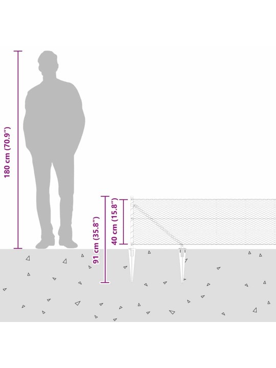 Žogs ar stabiem. pelēka 0.4 x 100 m pvc pārklāts tērauds