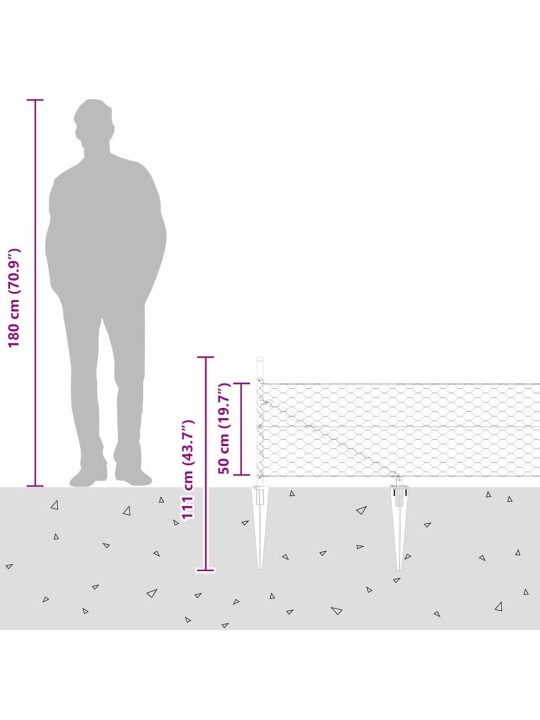 Žogs ar stabiem. pelēka 0.5 x 100 m pvc pārklāts tērauds