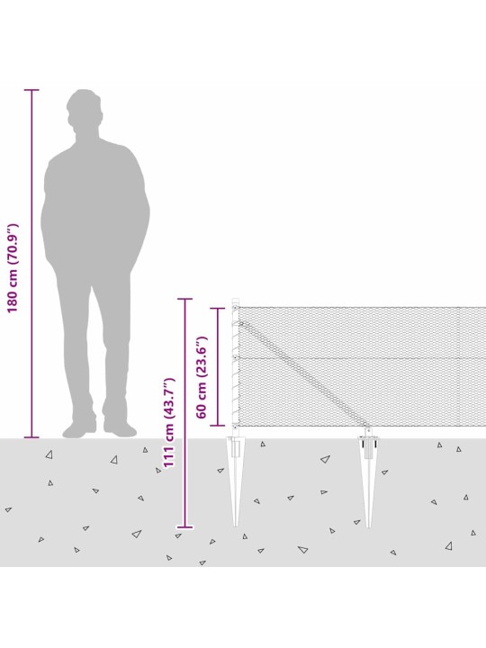 Žogs ar stabiem. sudraba 0.6 x 100 m pvc pārklāts tērauds