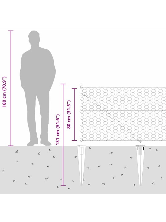 Žogs ar stabiem. sudraba 0.8 x 100 m pvc pārklāts tērauds