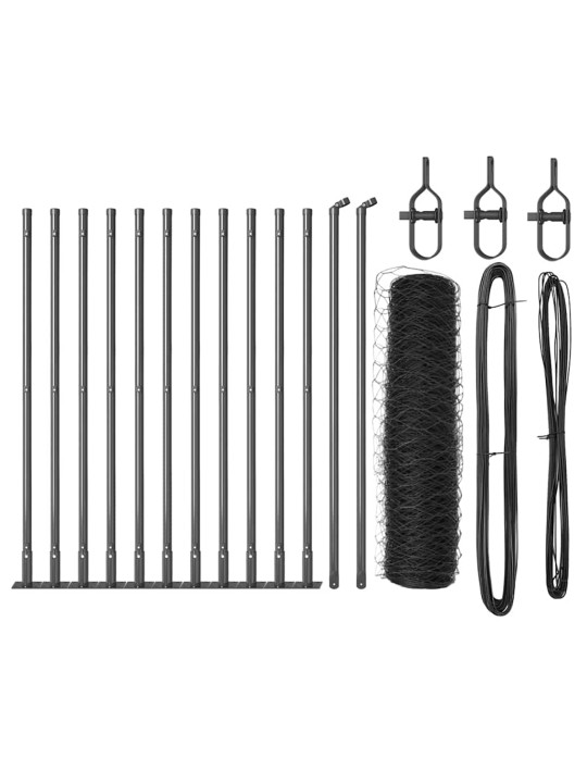 Žogs ar stabiem. pelēka 0.4 x 25 m pvc pārklāts tērauds