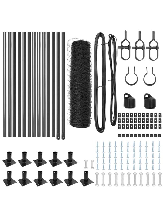 Žogs ar stabiem. pelēka 0.4 x 25 m pvc pārklāts tērauds