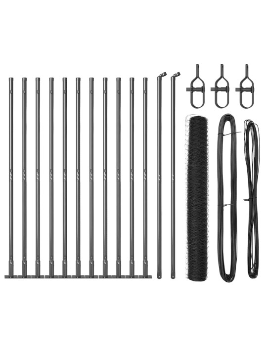 Žogs ar stabiem. pelēka 0.8 x 25 m pvc pārklāts tērauds