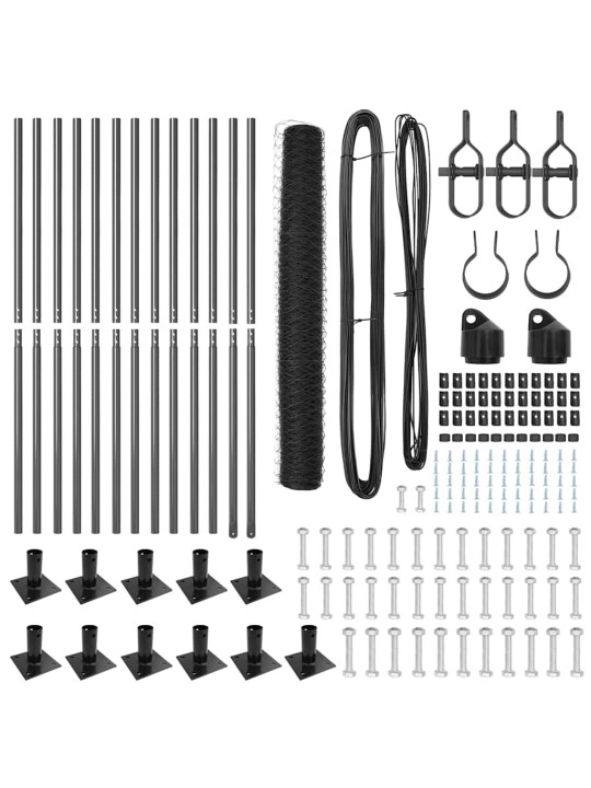 Žogs ar stabiem. pelēka 0.8 x 25 m pvc pārklāts tērauds
