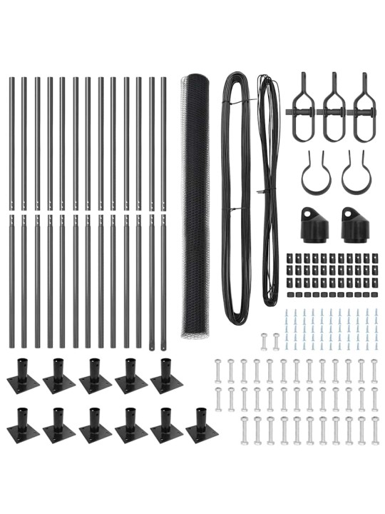 Žogs ar stabiem. pelēka 1.6 x 25 m pvc pārklāts tērauds