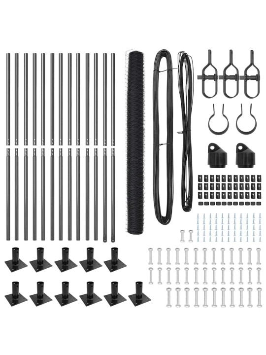 Žogs ar stabiem. pelēka 1.6 x 25 m pvc pārklāts tērauds