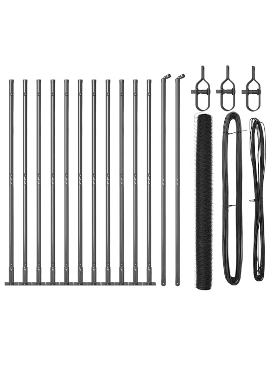Žogs ar stabiem. pelēka 1.6 x 25 m pvc pārklāts tērauds