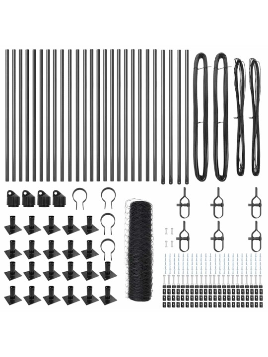 Žogs ar stabiem. pelēka 0.4 x 50 m pvc pārklāts tērauds