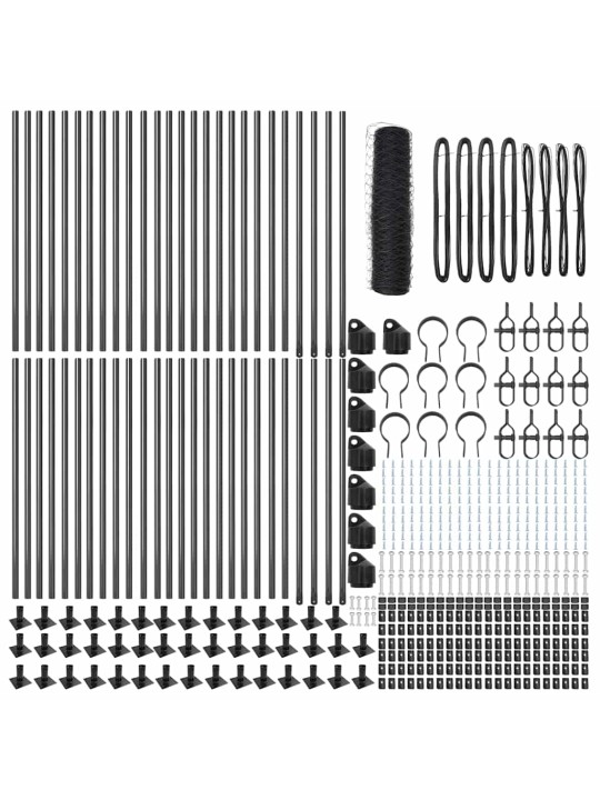 Žogs ar stabiem. pelēka 1 x 100 m pvc pārklāts tērauds