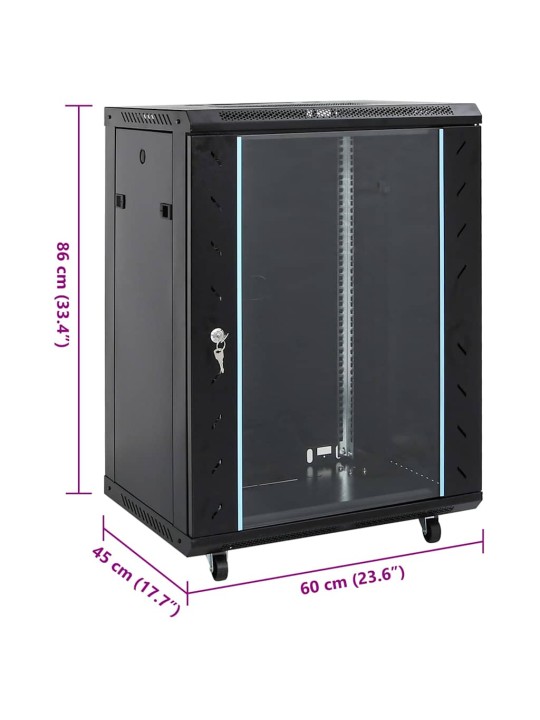 15u servera skapis, 19", ip20, melns, 60x45x86 cm