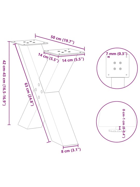 Coffee table legs x-shaped 2 gab. melns 50x(42-43) cm tērauds