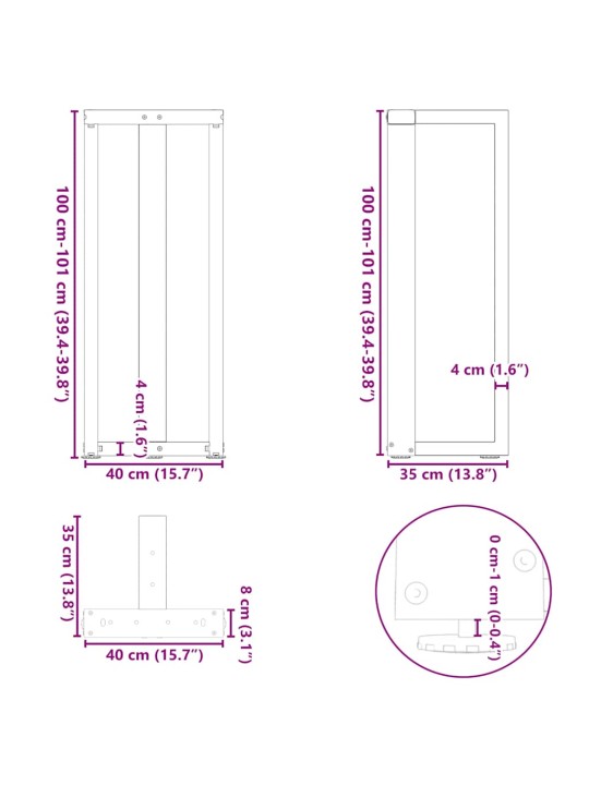 Bāra galda kājas t-veida 2 gab melns 40x35x(100-101) cm