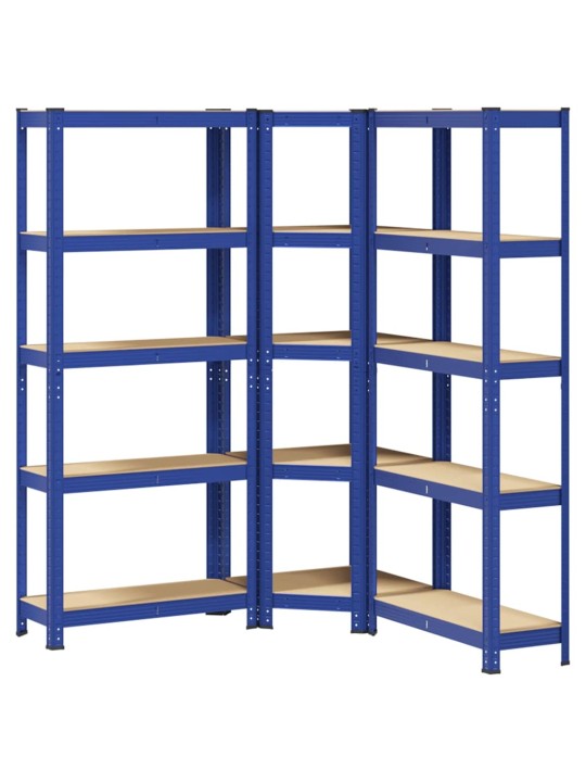 3 daļīgs 5-līmeņu plauktu komplekts blue tērauda un koka