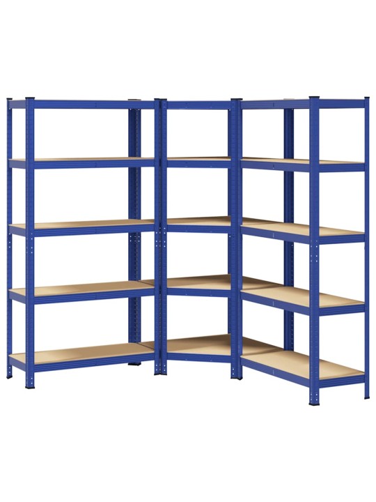 3 daļīgs 5-līmeņu plauktu komplekts blue tērauda un koka