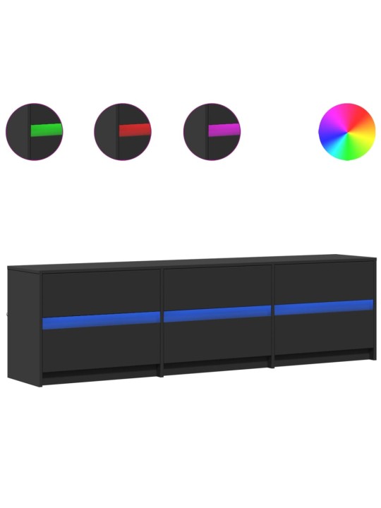 Tv skapītis ar led, melns, 180x34x50 cm, inženierijas koks