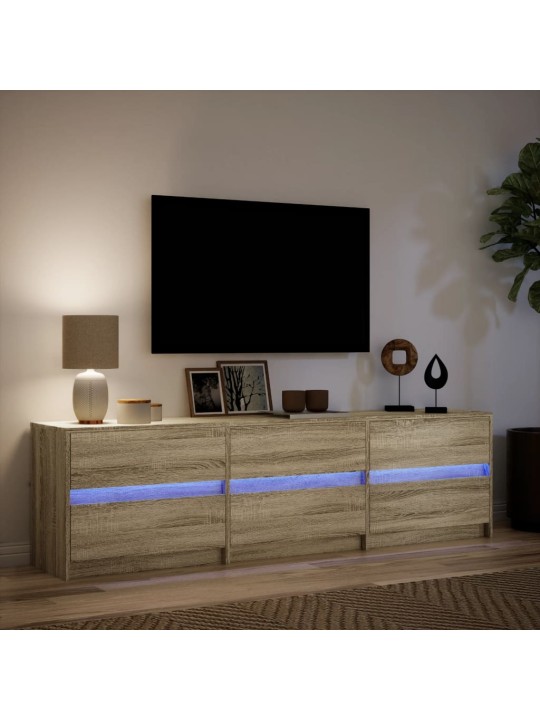 Tv skapītis ar led, koka krāsa, 180x34x50 cm, inženierijas koks