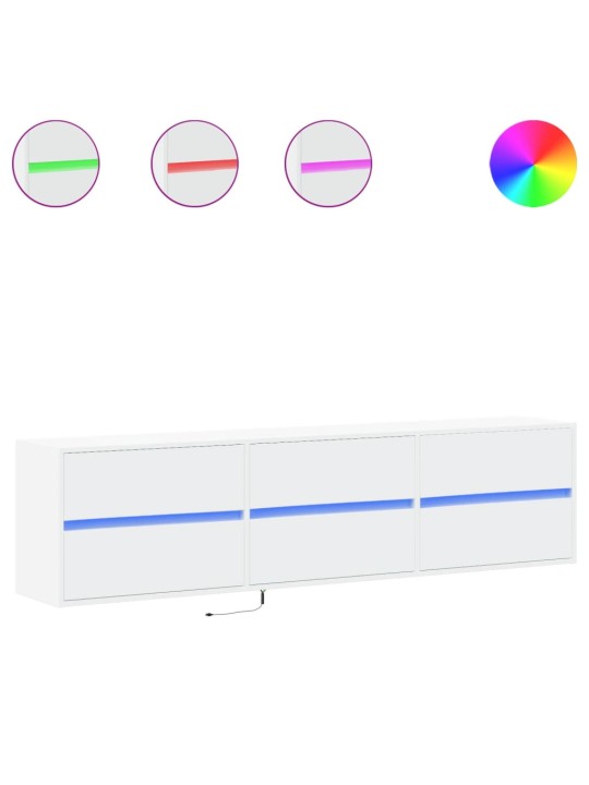 Tv sienas plaukts ar led, balts, 180x31x45 cm