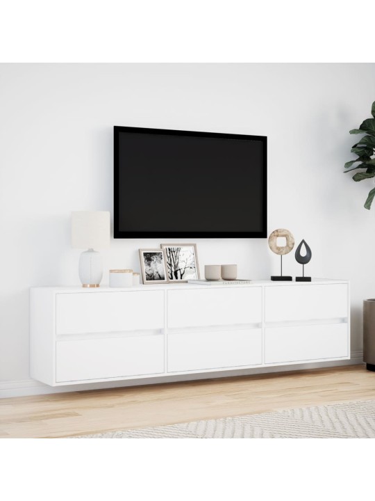 Tv sienas plaukts ar led, balts, 180x31x45 cm