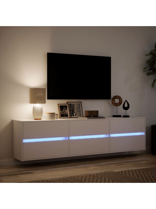 Tv sienas plaukts ar led, balts, 180x31x45 cm