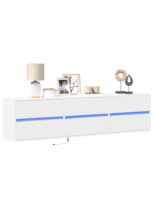 Tv sienas plaukts ar led, balts, 180x31x45 cm