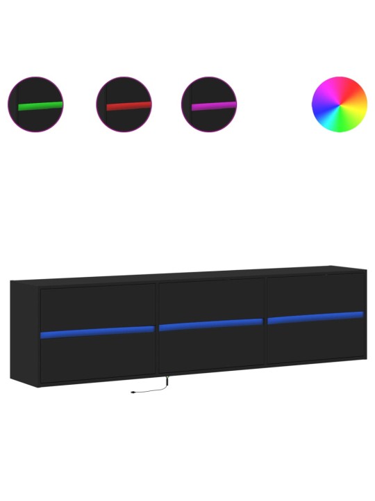 Tv sienas plaukts ar led, melns, 180x31x39,5 cm