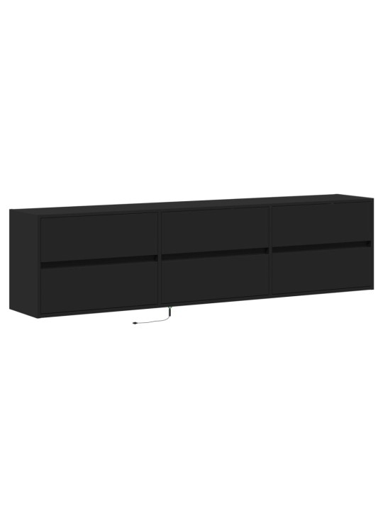 Tv sienas plaukts ar led, melns, 180x31x39,5 cm