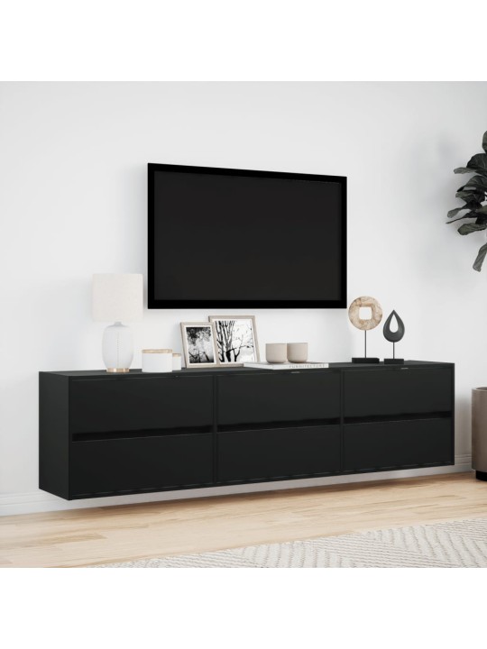Tv sienas plaukts ar led, melns, 180x31x39,5 cm