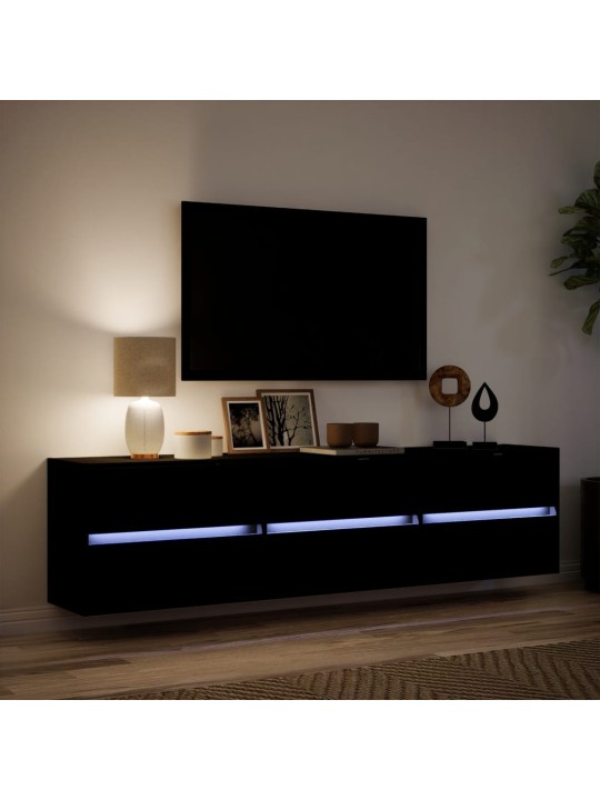 Tv sienas plaukts ar led, melns, 180x31x39,5 cm