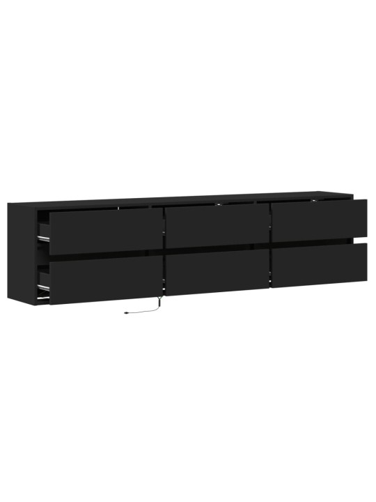 Tv sienas plaukts ar led, melns, 180x31x39,5 cm