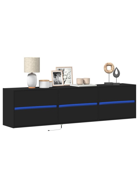 Tv sienas plaukts ar led, melns, 180x31x39,5 cm