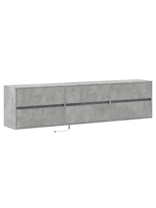 Tv sienas plaukts ar led, betona pelēks, 180x31x45 cm
