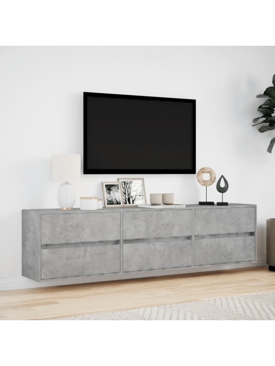 Tv sienas plaukts ar led, betona pelēks, 180x31x45 cm